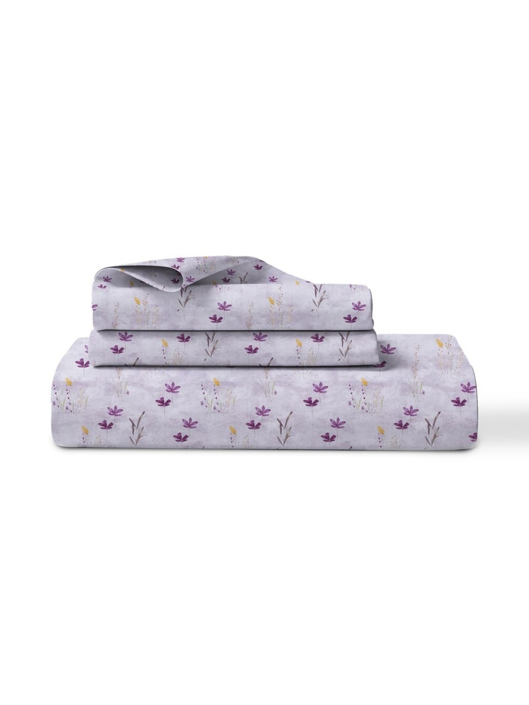 

LINENWALAS Happy Sleeping Lavender Floral 210 TC Queen Bedsheet with 2 Pillow Covers