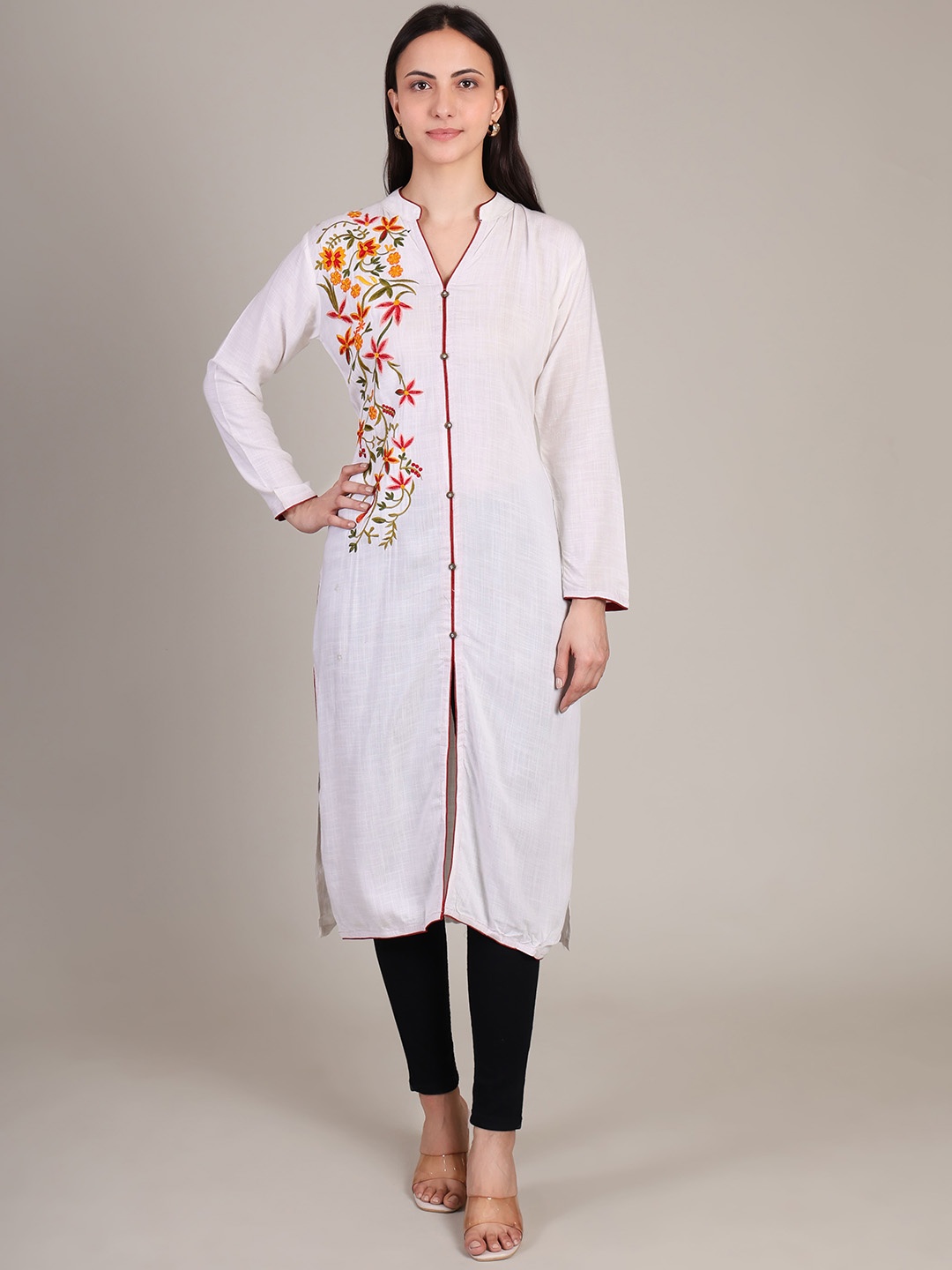 

DELIS Embroidered Thread Work Straight Kurta, White