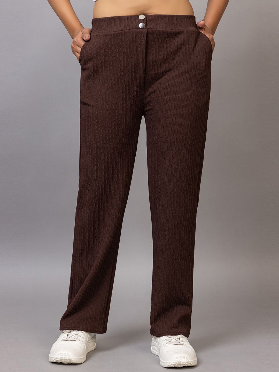 

PROBASIC Women Cotton Mid Rise Trouser, Brown
