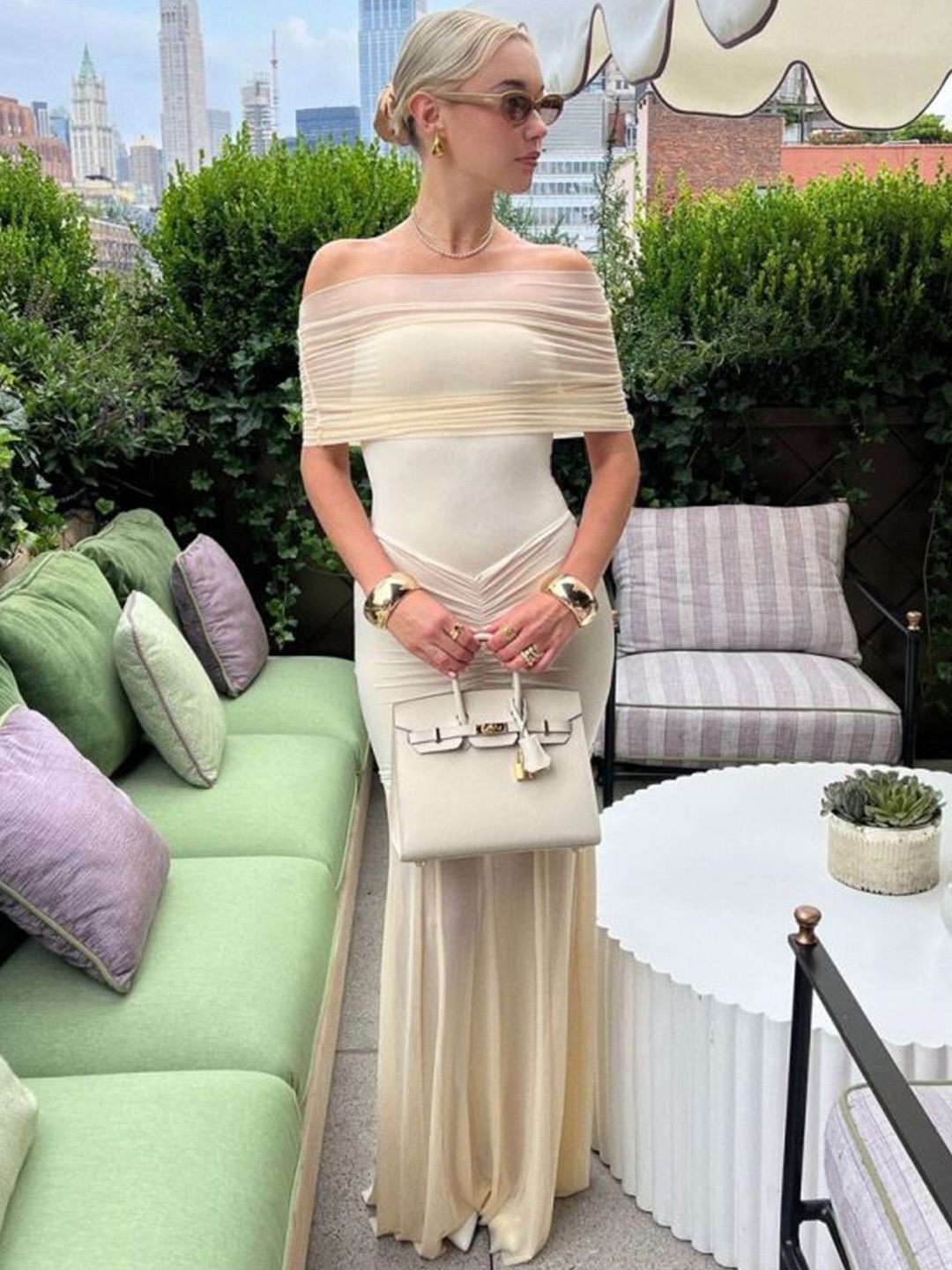 

StyleCast x Revolte Women Off-Shoulder Bodycon Maxi Dress, Off white
