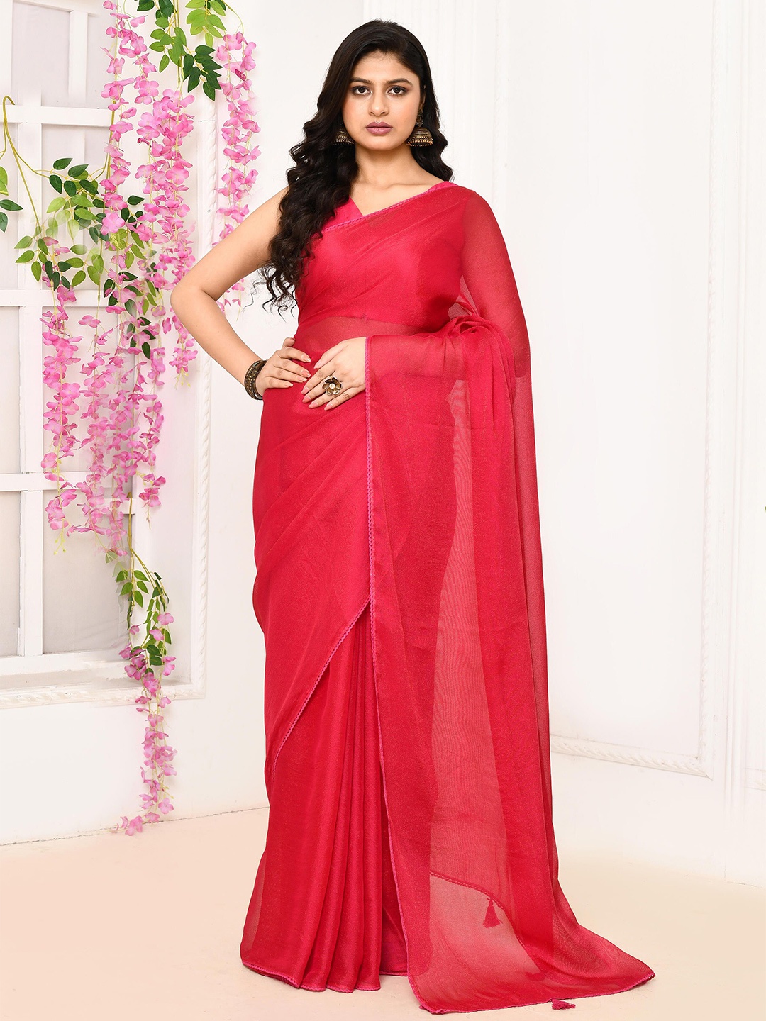 

THREAD SAGA Solid Party Wear Saree, Fuchsia