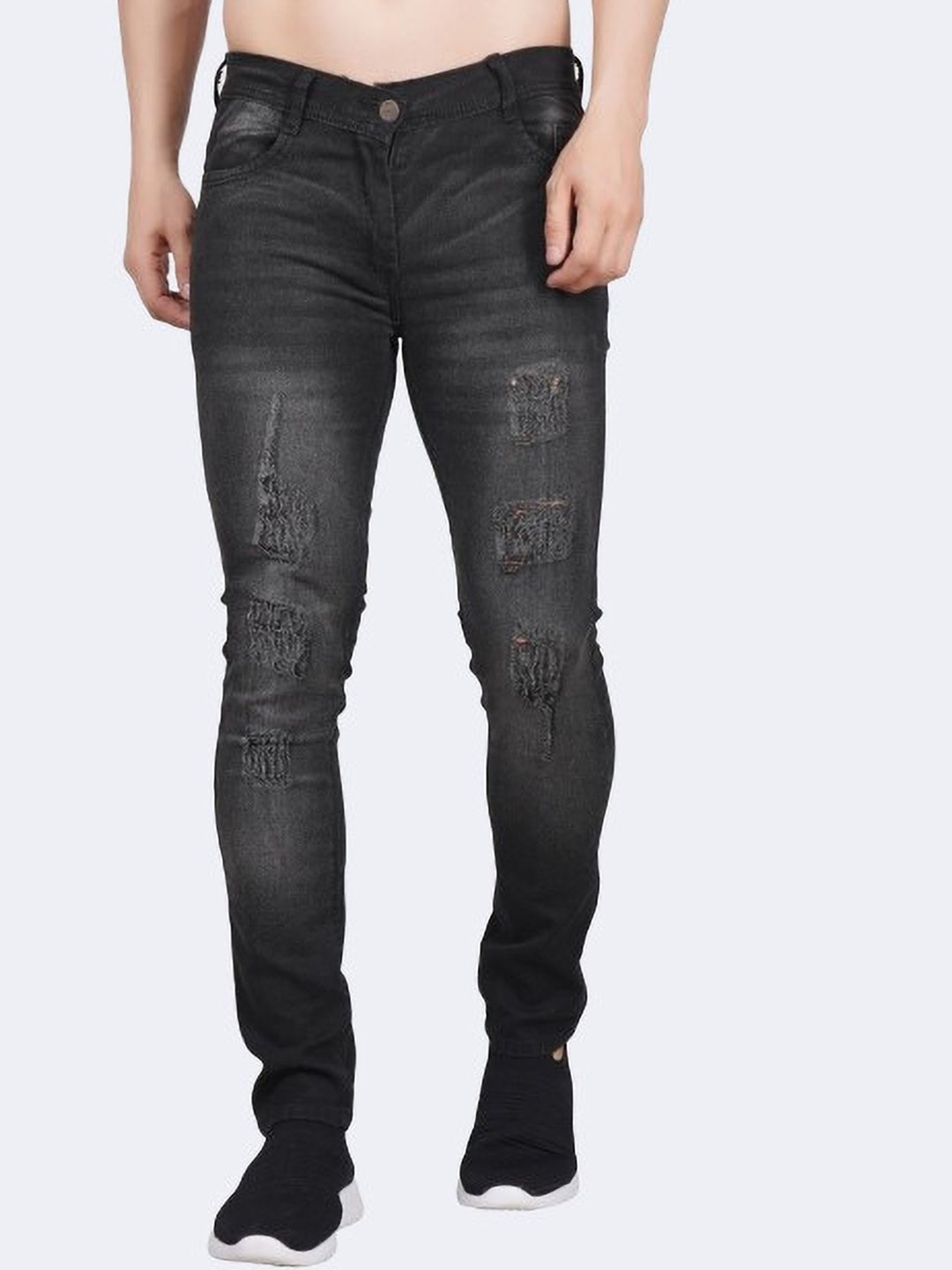 

LINARIA Men Classic Slim Fit Mildly Distressed Heavy Fade Mid-Rise Jeans, Grey