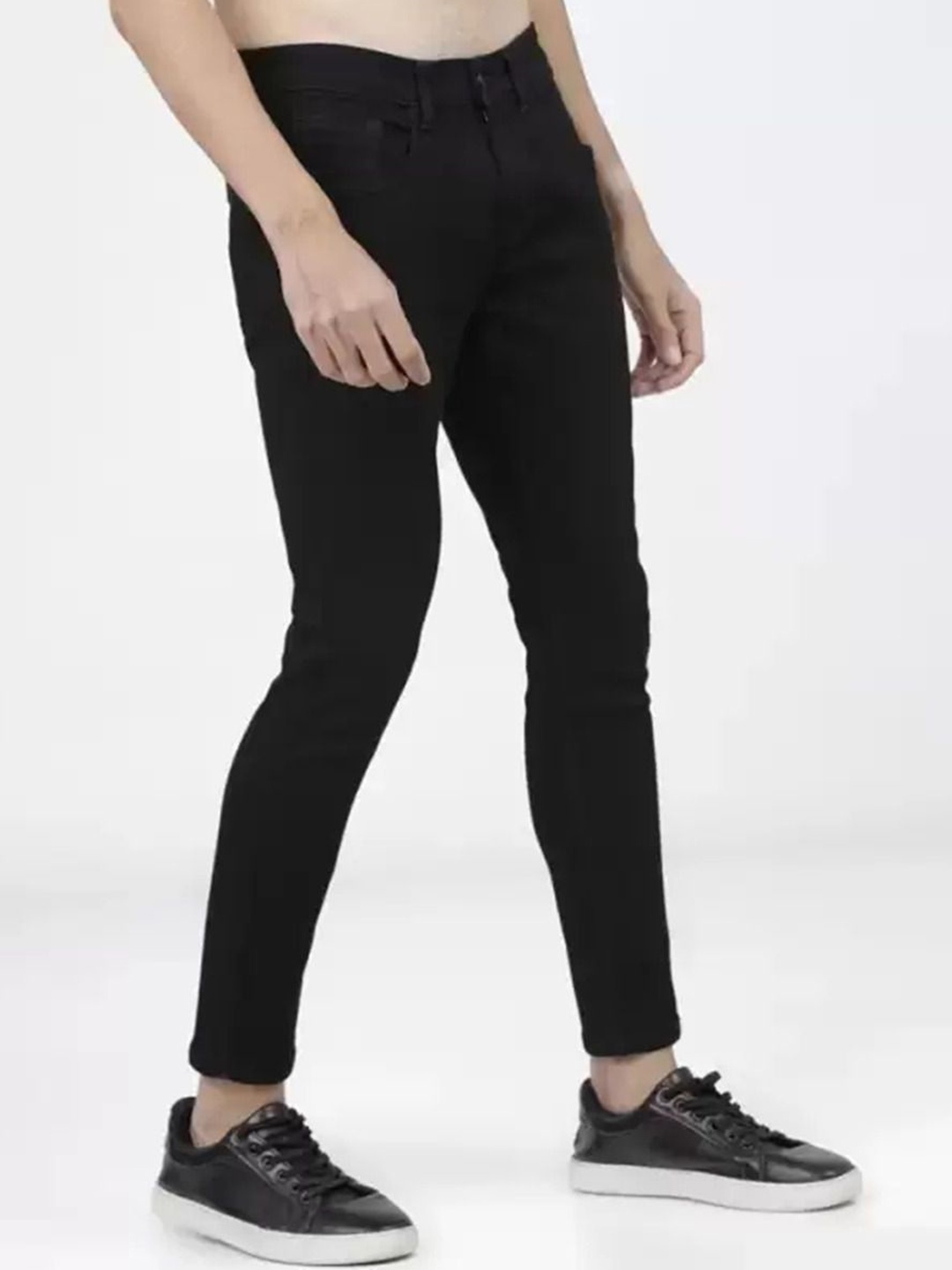 

LINARIA Men Classic Mid-Rise Tapered Fit Clean Look Stretchable Jeans, Black