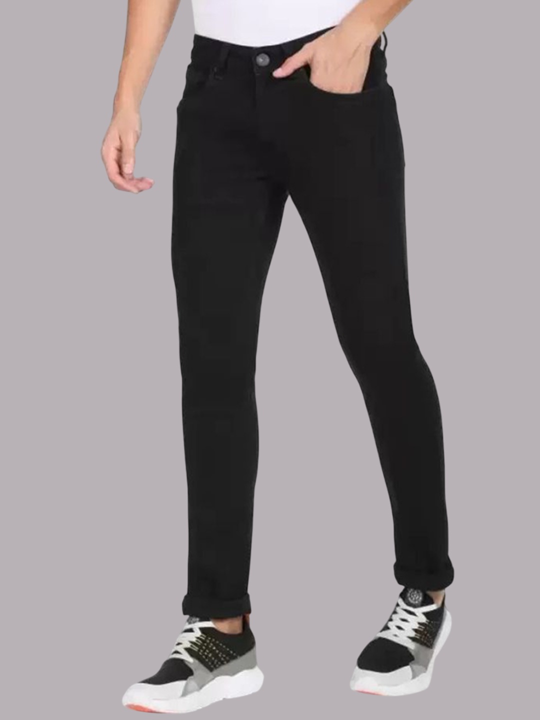 

LINARIA Men Classic Mid-Rise Slim Fit Stretchable Jeans, Black