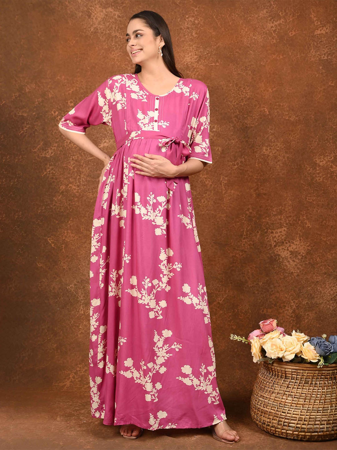 

GOLDSTROMS Printed Maternity Maxi Dress, Fuchsia