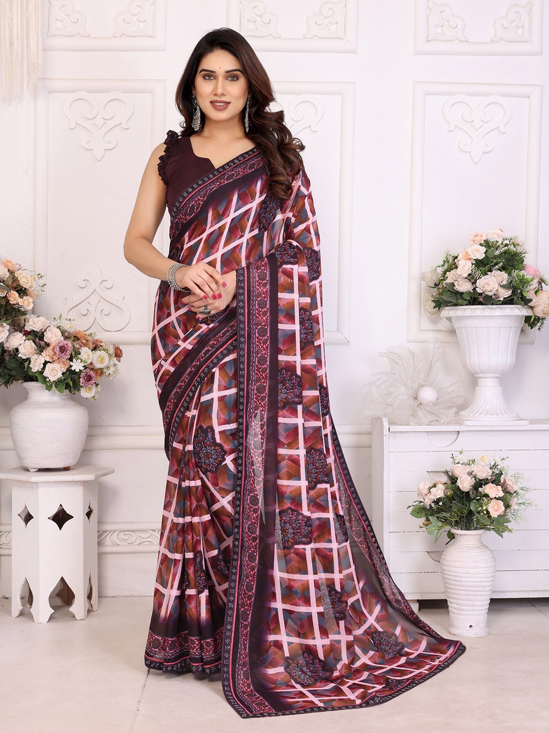 

Nirmohi Fashion Floral Printed Saree, Purple
