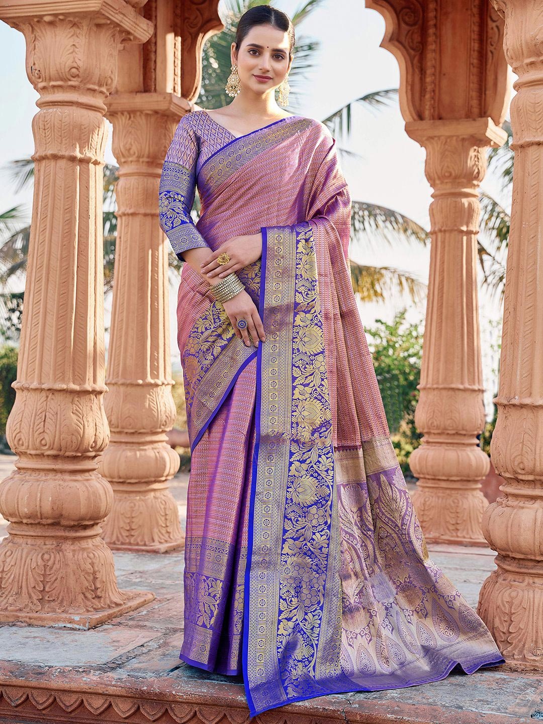 

Satrani Woven Design Zari Pure Silk Paithani Saree, Pink