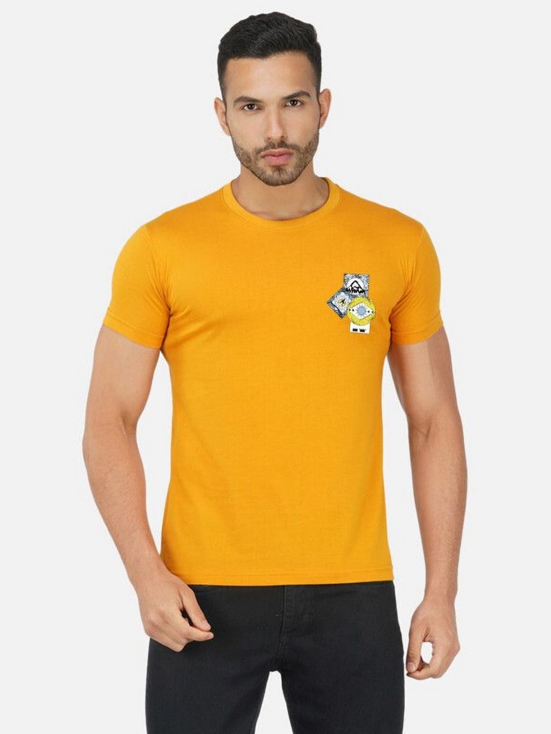 

Moda Rapido Men Bio Finish Graphic Printed Round Neck Cotton T-shirt, Mustard
