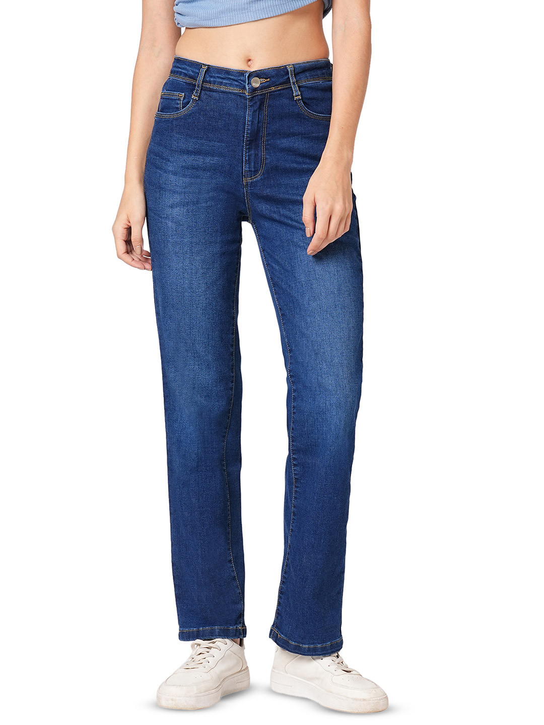 

Kraus Jeans Women Straight Fit Mid-Rise Light Fade Jeans, Blue