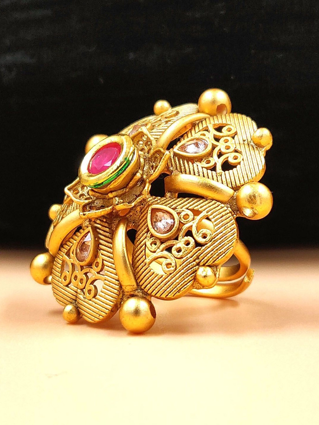 

JYONA Gold Plated Stone Studded Adjustable Finger Ring