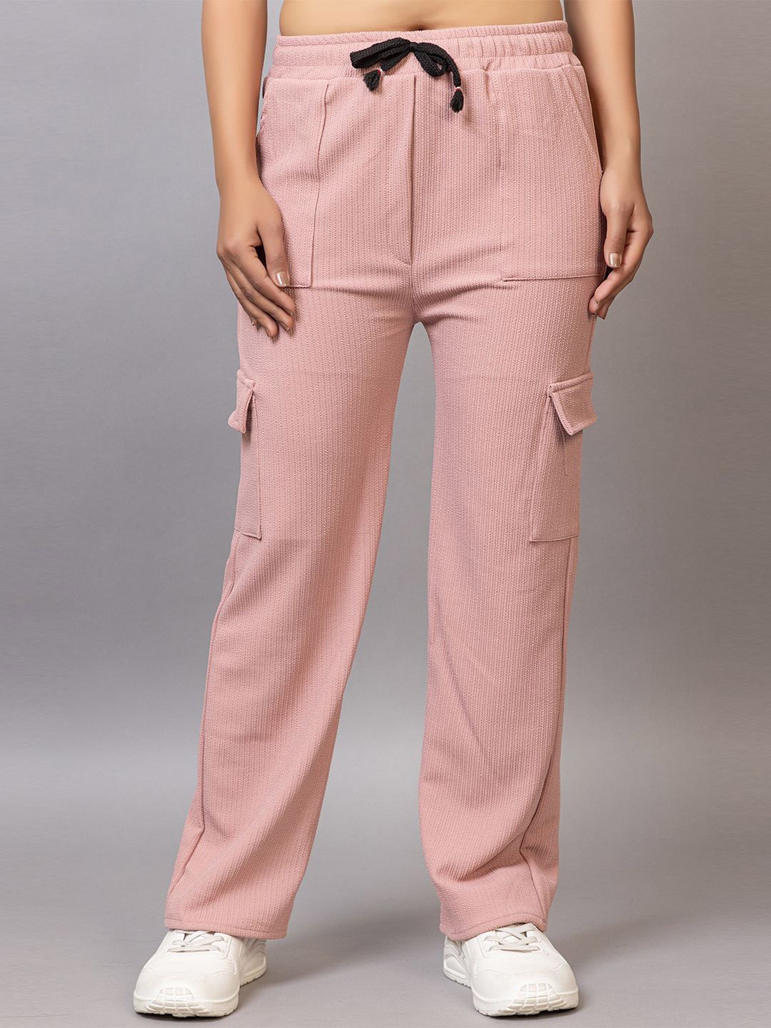 

PROBASIC Women Cotton High Rise Cargos Trousers, Pink