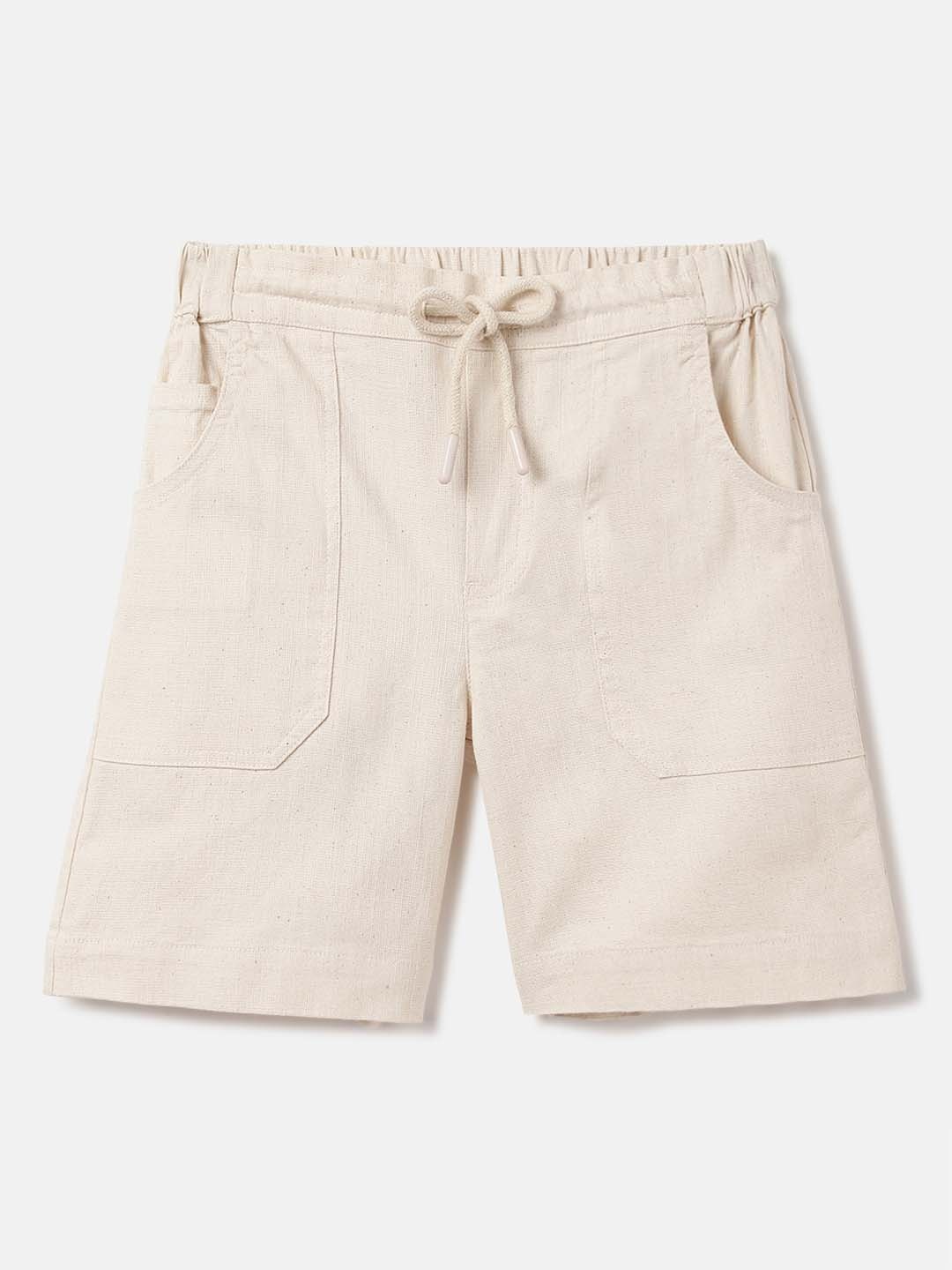 

Blue Giraffe Boys Solid Mid Rise Regular Fit Shorts, Cream