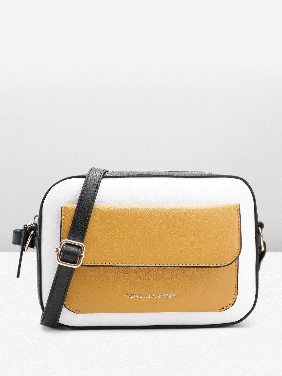 

French Connection Textured Colourblocked Sling Bag, White