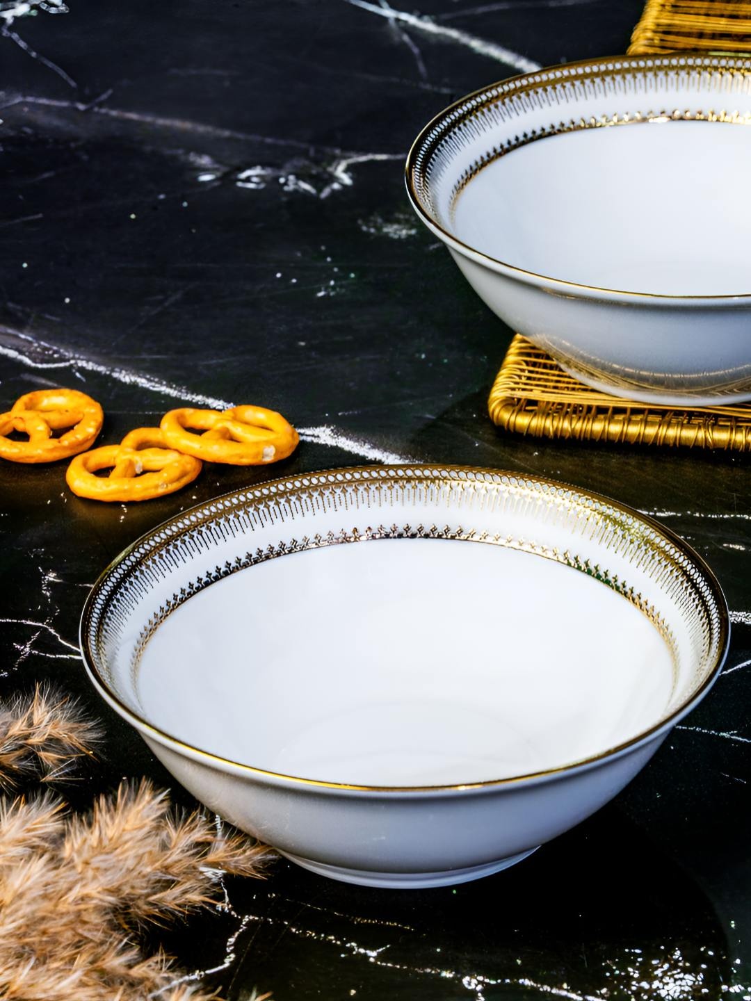 

Roxx White 2 Pieces Porcelain Dishwasher Safe Serving Bowl