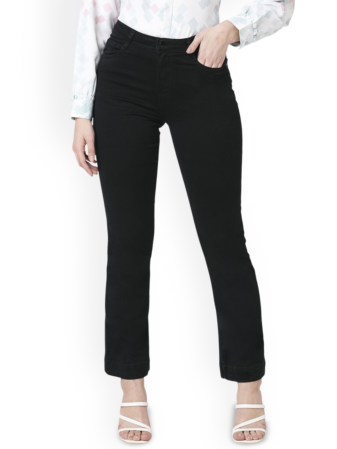 

Kraus Jeans Women Flared High-Rise Jeans, Black