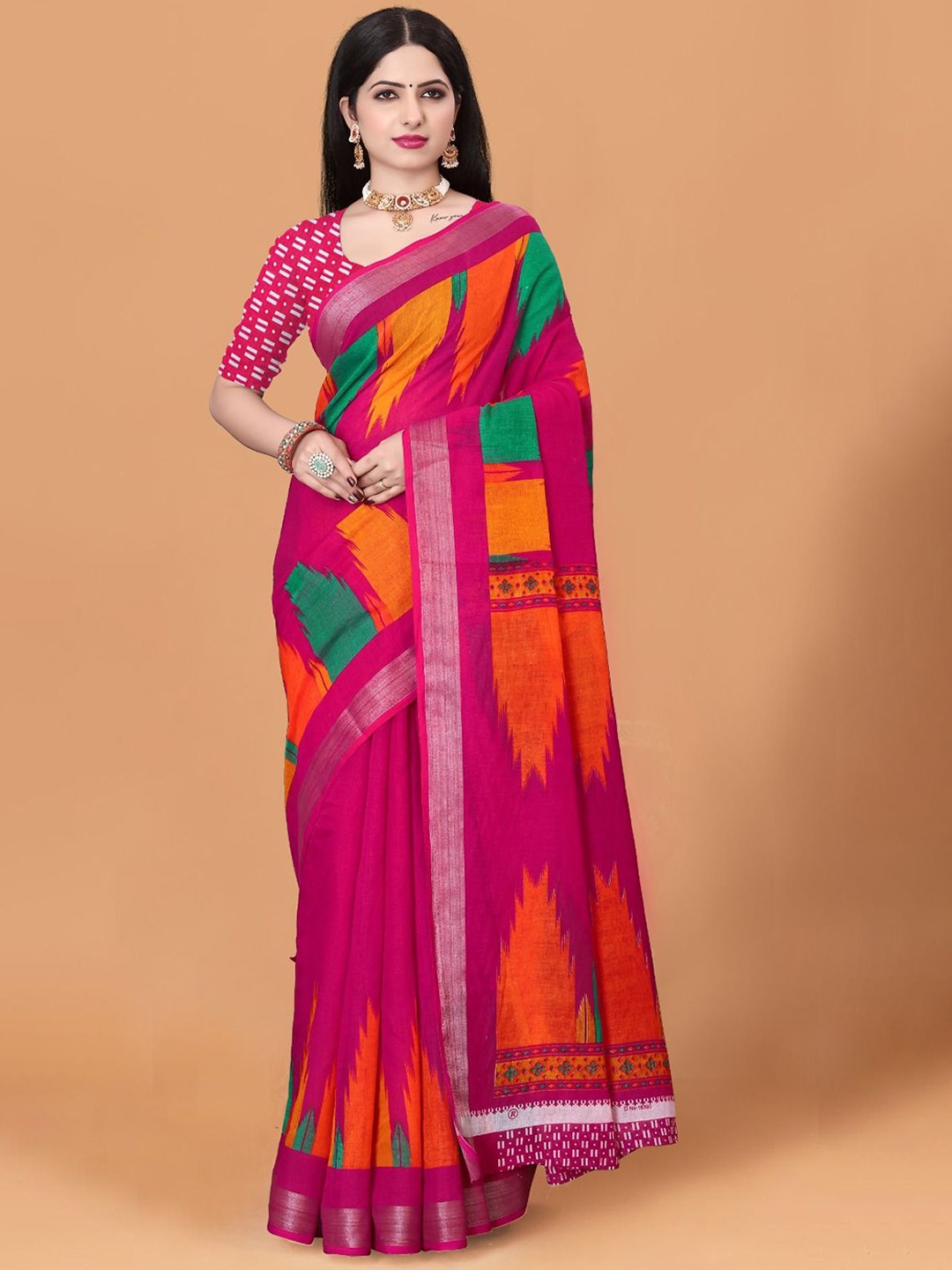 

Abhilasha Pure Linen Zari Saree, Pink