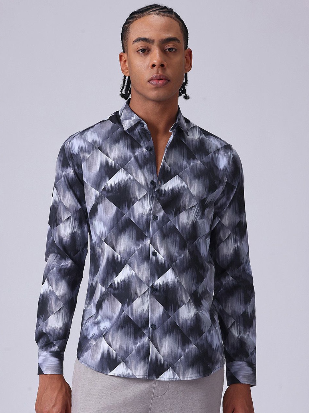 

Banana Club Men Classic Slim Fit Opaque Abstract Casual Shirt, Navy blue