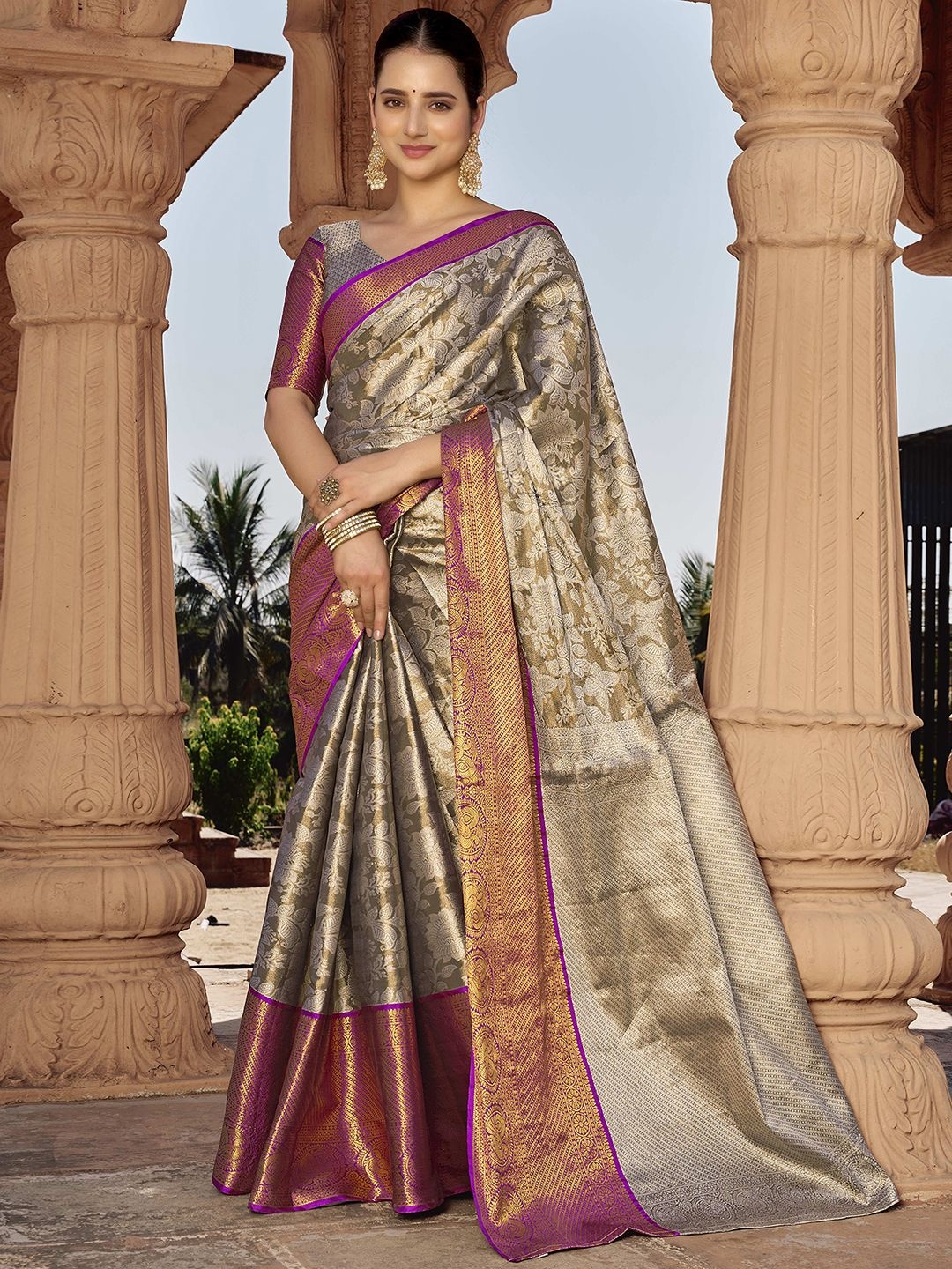 

Satrani Woven Design Zari Pure Silk Paithani Saree, Mustard