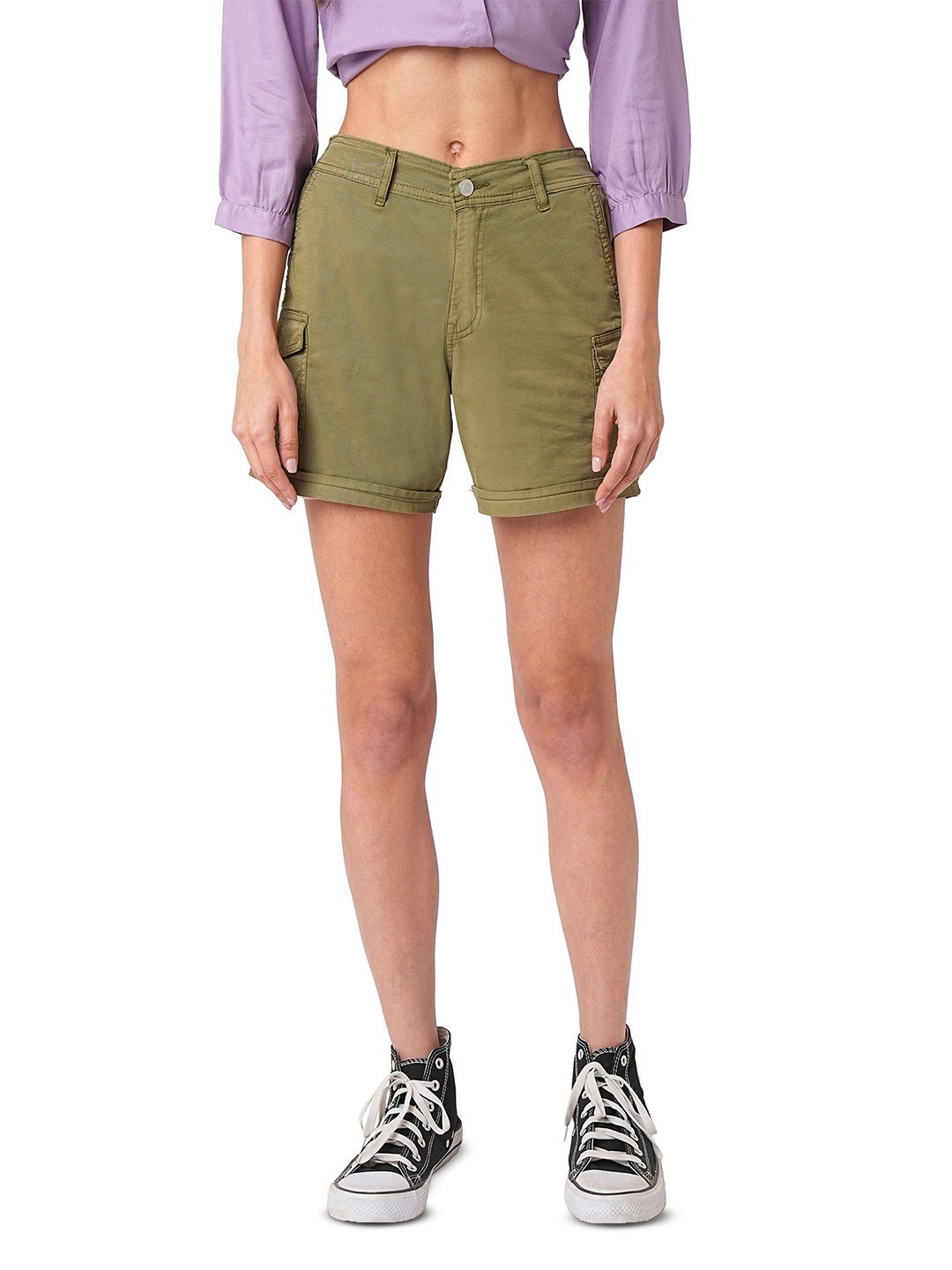 

Kraus Jeans Women Slim Fit High-Rise Cargo Shorts, Olive