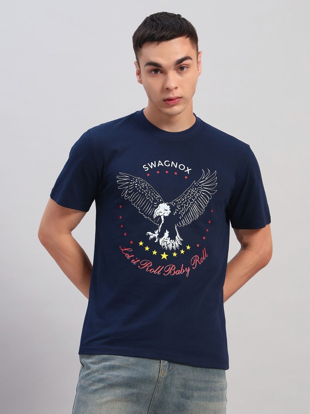 

SWAGNOX Men Printed T-shirt, Blue