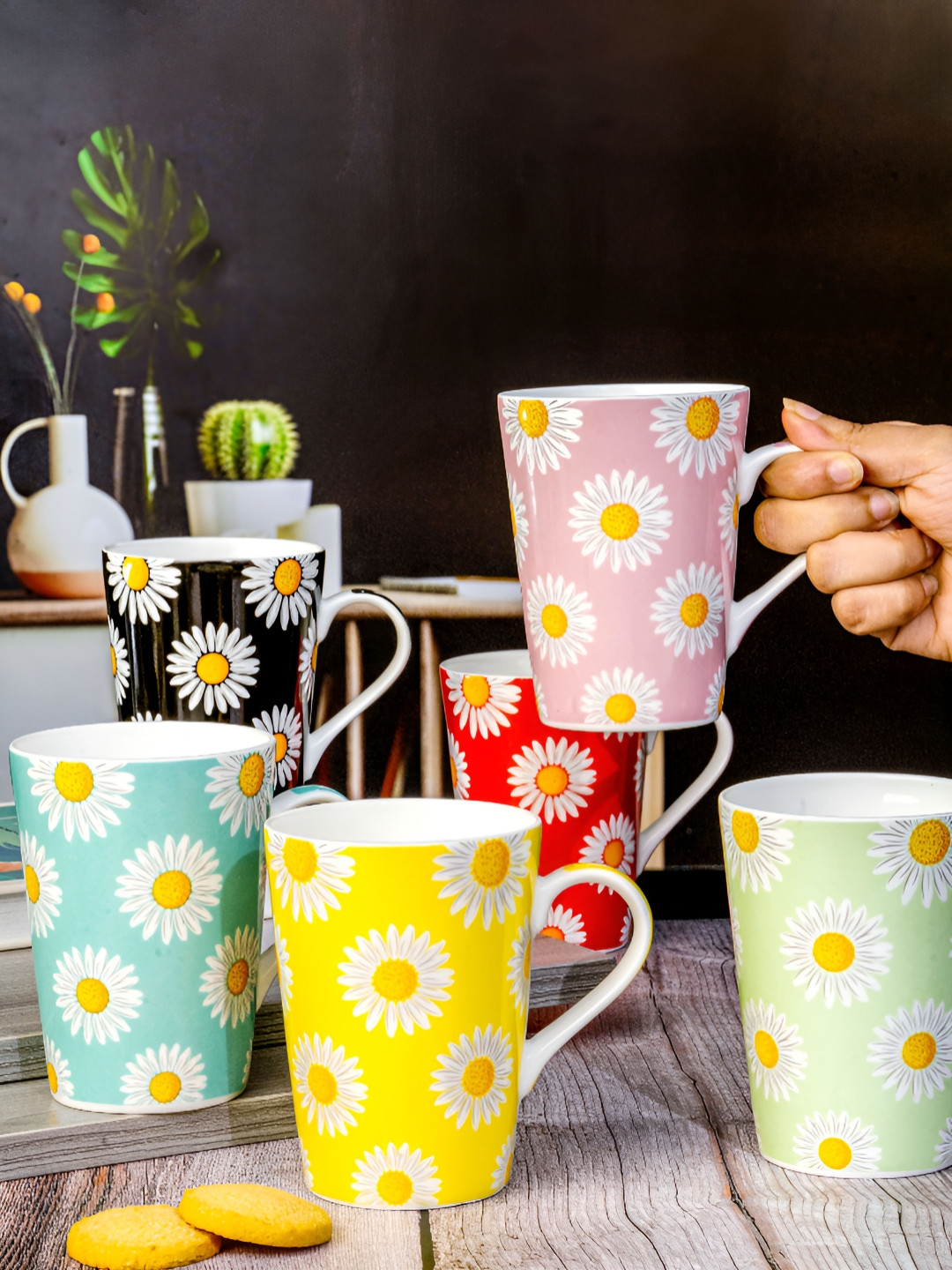 

SONAKI White & Red Printed 6 Pieces Dishwasher Safe Glossy Finish Mugs 360ml