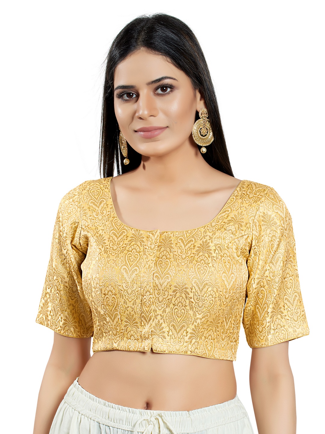 

VAMAS - THE DESIGNER BLOUSES Women Round Neck Padded Saree Blouse, Gold