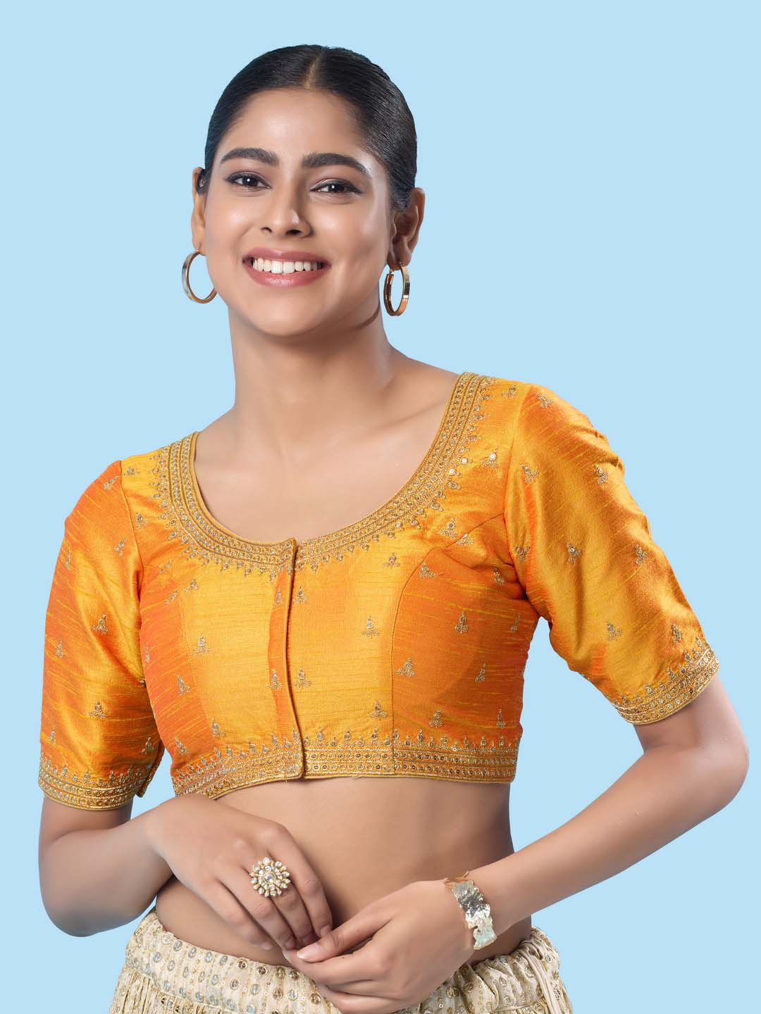 

VAMAS - THE DESIGNER BLOUSES Women Round Neck Padded Saree Blouse, Mustard