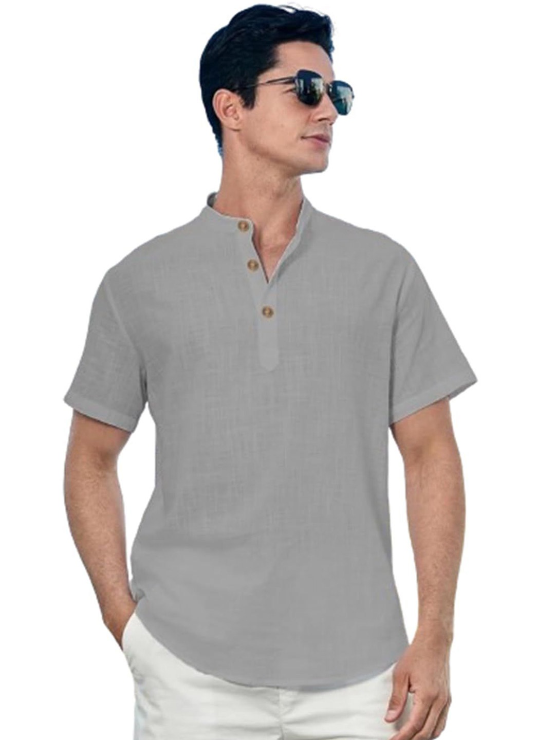

EdinWolf Men India Slim Fit Band Collar Solid Cotton Casual Shirt, Grey