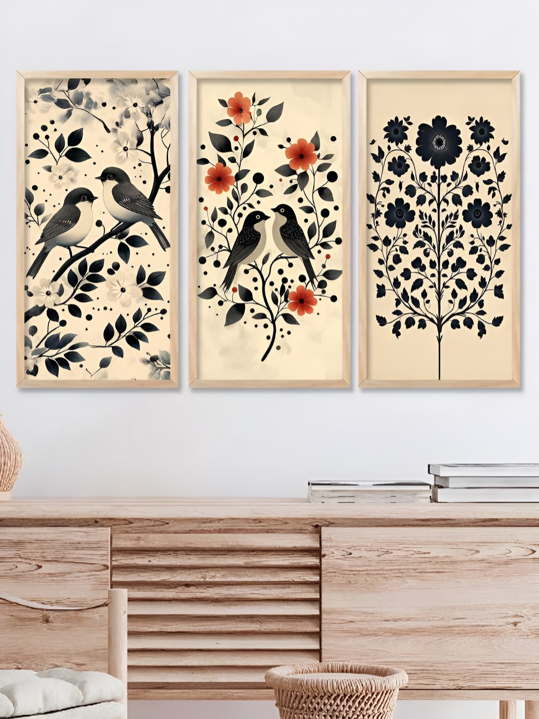 

Kotart Brown & Grey 3 Pieces Birds and Animals Wooden Wall Paintings
