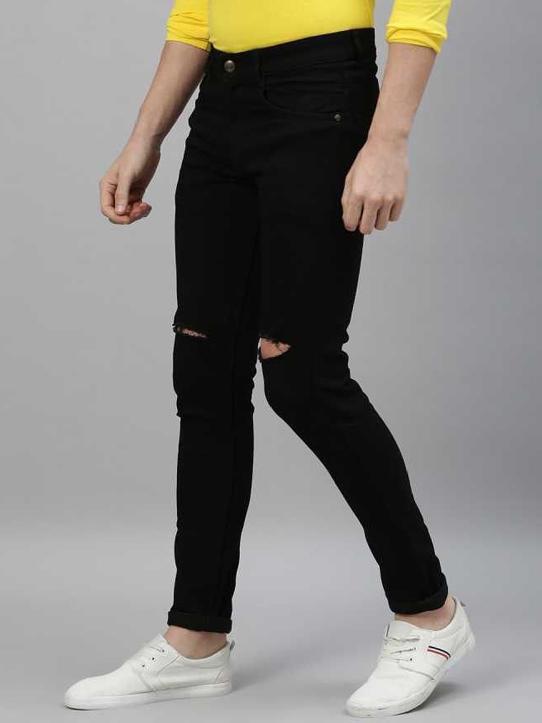 

LINARIA Men Classic Cotton Slim Fit Slash Knee Jeans, Black