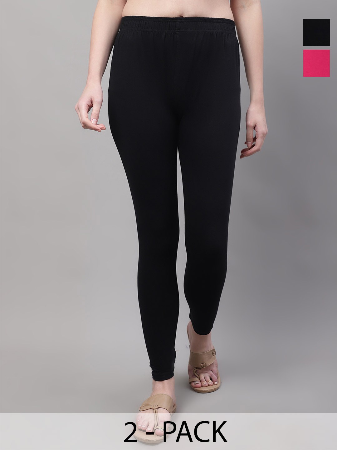 

Valles365 by S.C. Women Pack Of 2 Cotton Ankle Length Leggings, Black