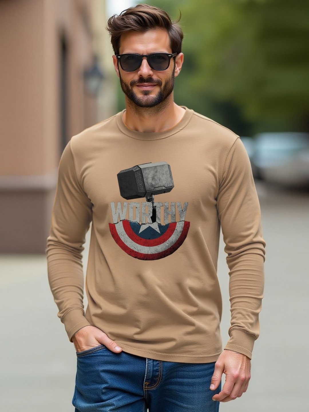 

Moda Rapido Men Graphic Printed Round Neck Cotton T-shirt, Beige