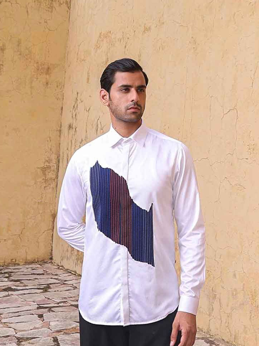 

ABKASA Men Classic Fit Spread Collar Vertical Striped Cotton Casual Shirt, White
