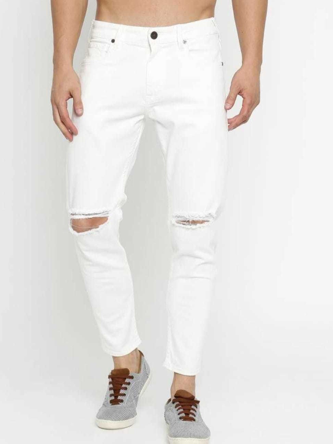 

LINARIA Men Classic Slim Fit Slash Knee Jeans, White