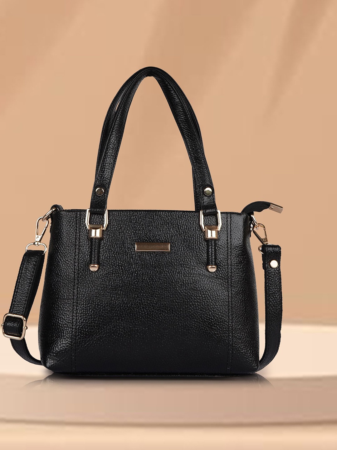 

SPOTIC Women Textured Structured Leather Shoulder Bag, Black