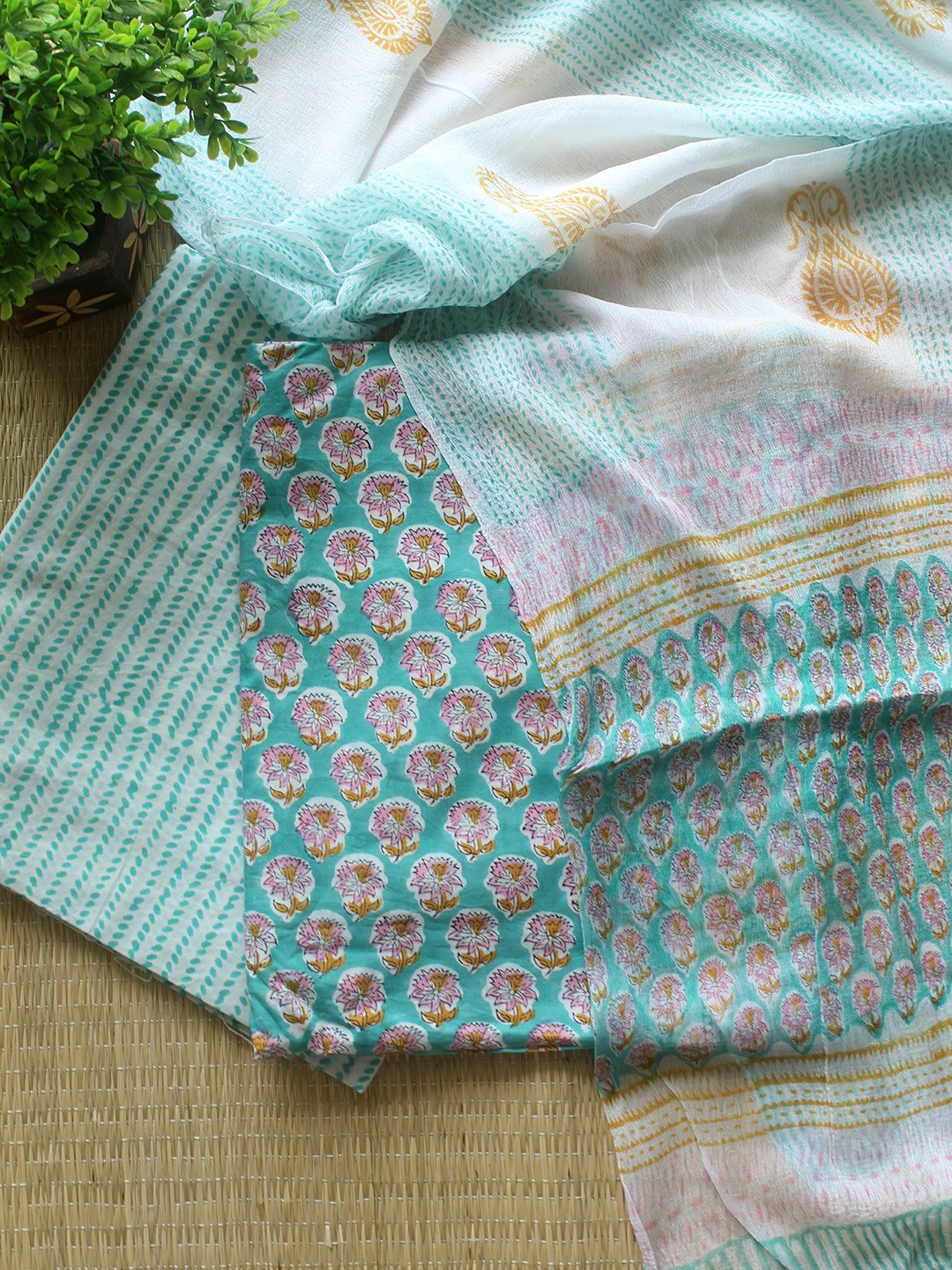 

Weaves of Tradition Printed Pure Cotton Unstitched Dress Material, Blue