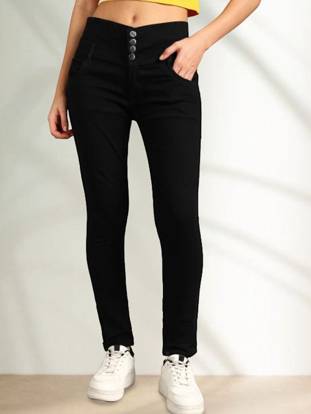 

LINARIA Women Cotton Classic Mid-Rise Slim Fit Jeans, Black