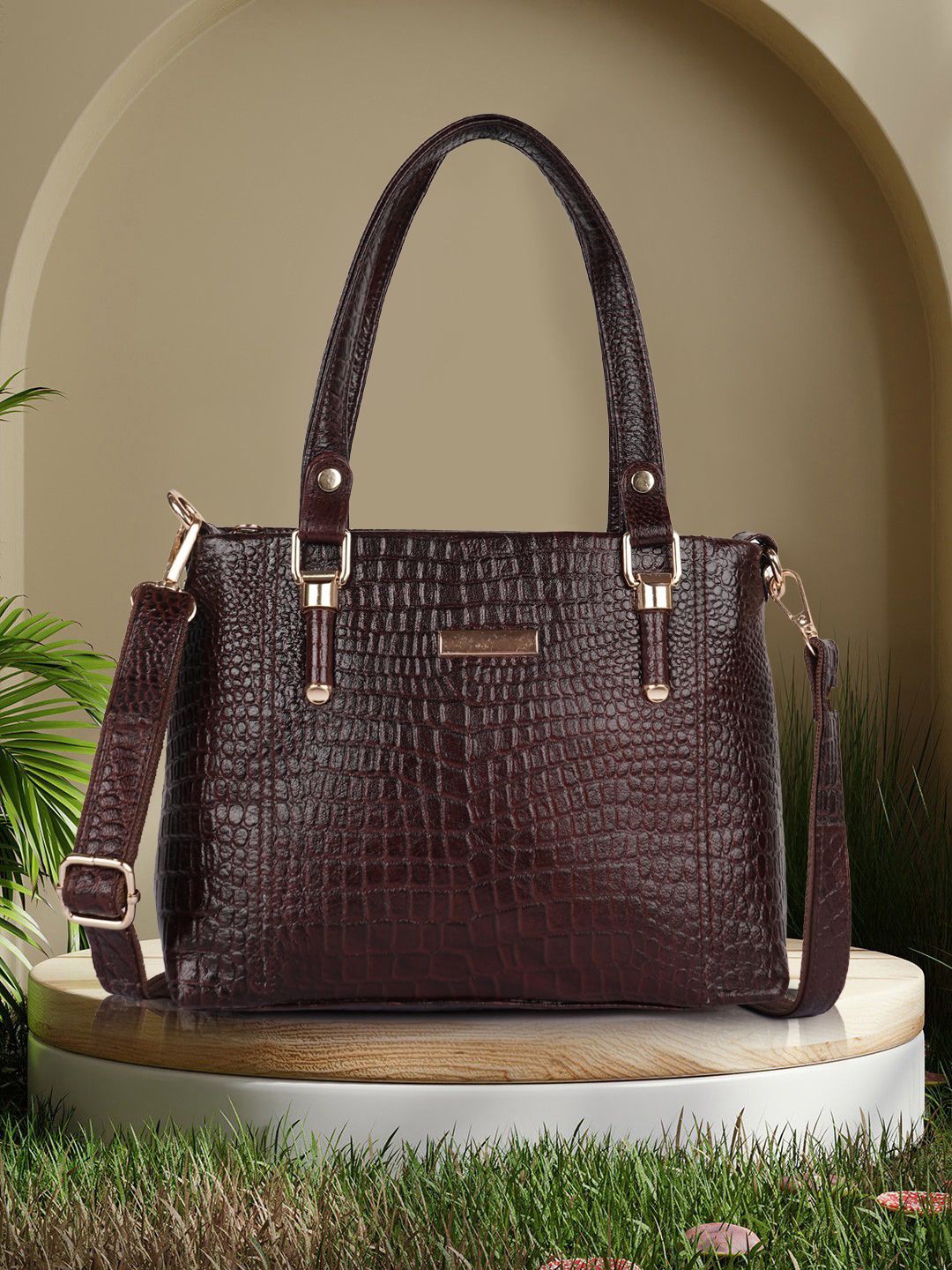 

SPOTIC Women Textured Structured Leather Shoulder Bag, Brown