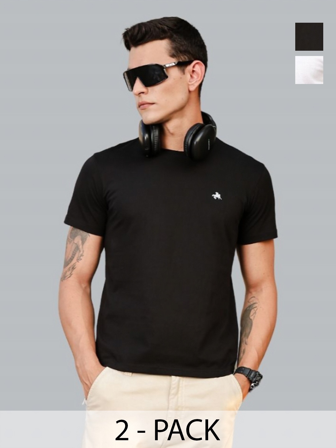 

Parcel Yard Men Pack of 2 Stretchex Solid Round Neck Cotton T-shirts, Black