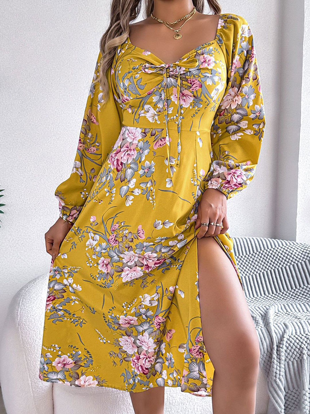 

StyleCast x Revolte Women Floral Printed A-Line Midi Dress, Yellow