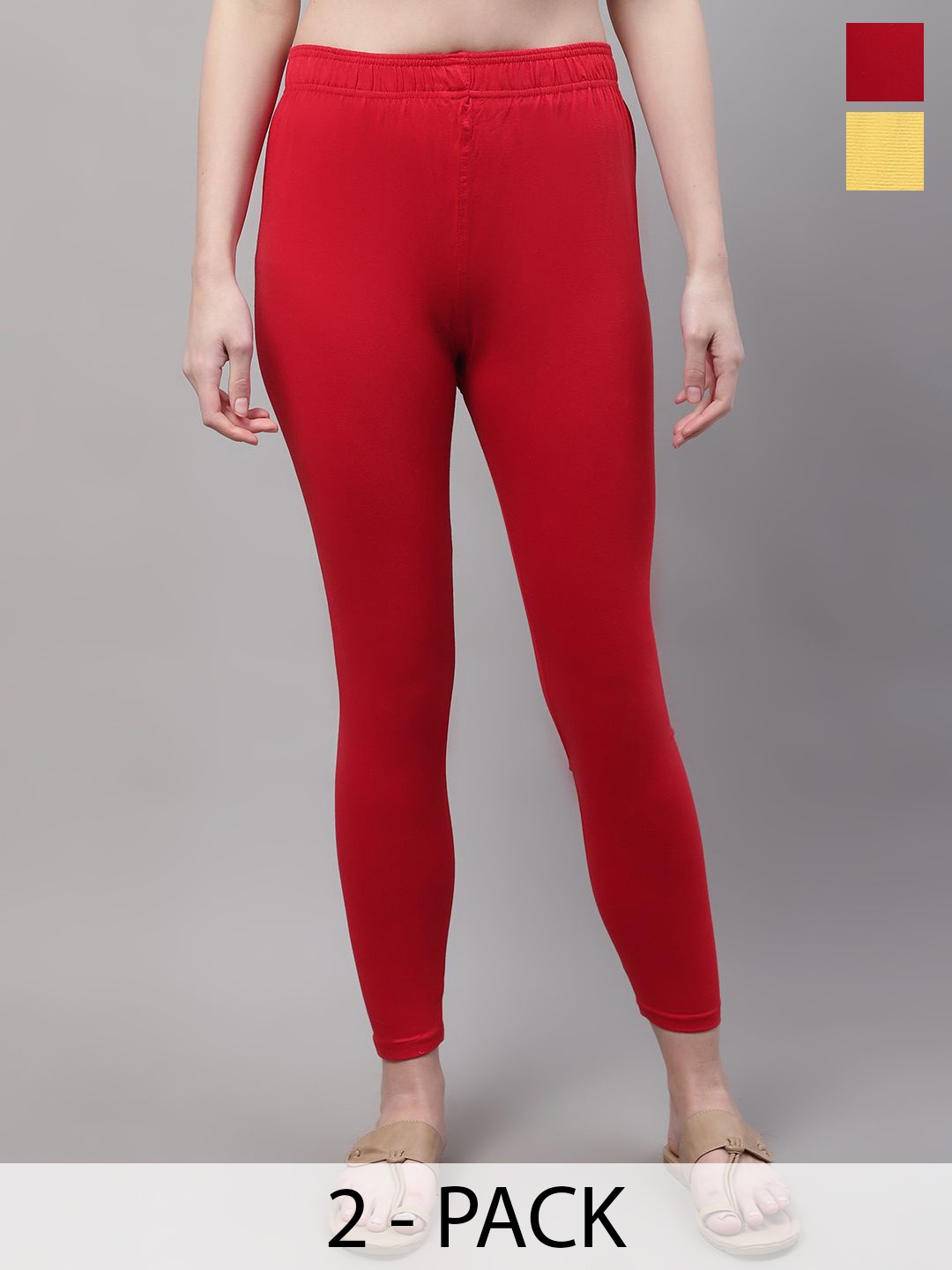 

Valles365 by S.C. Pack Of 2 Cotton Ankle Length Leggings, Red