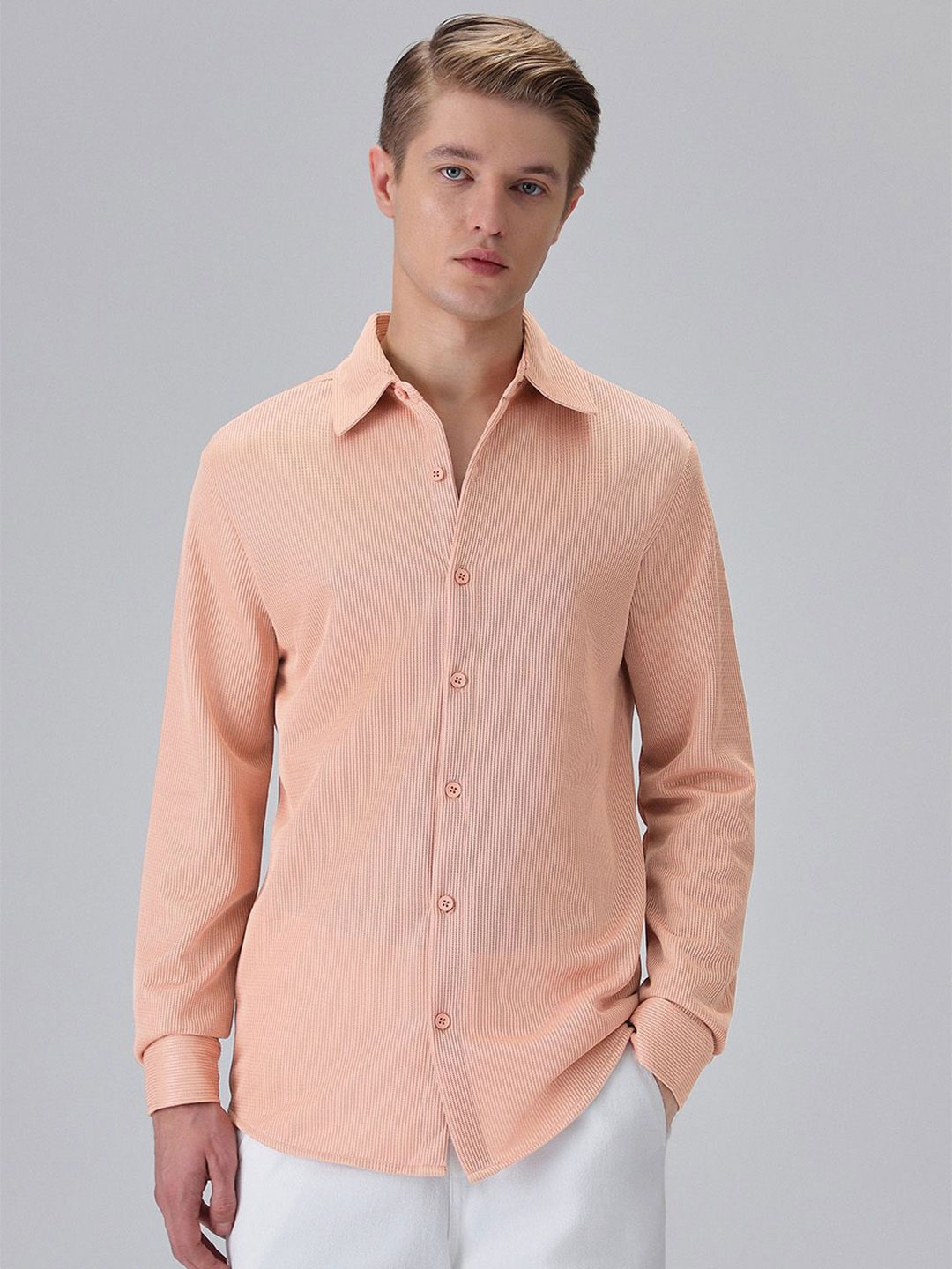 

Banana Club Men Classic Slim Fit Textured Casual Shirt, Peach