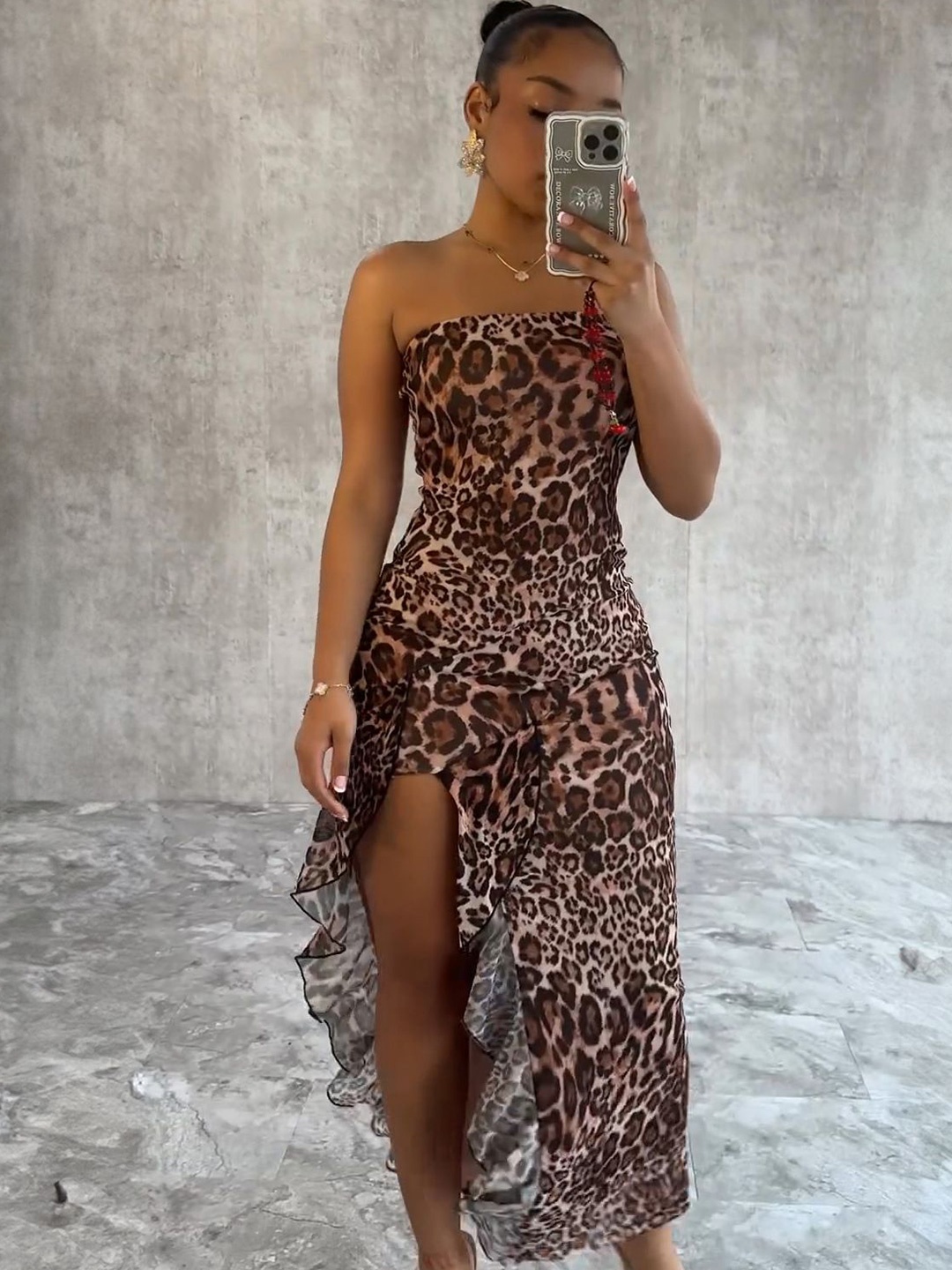 

StyleCast x Revolte Animal Print Bodycon Midi Dress, Brown