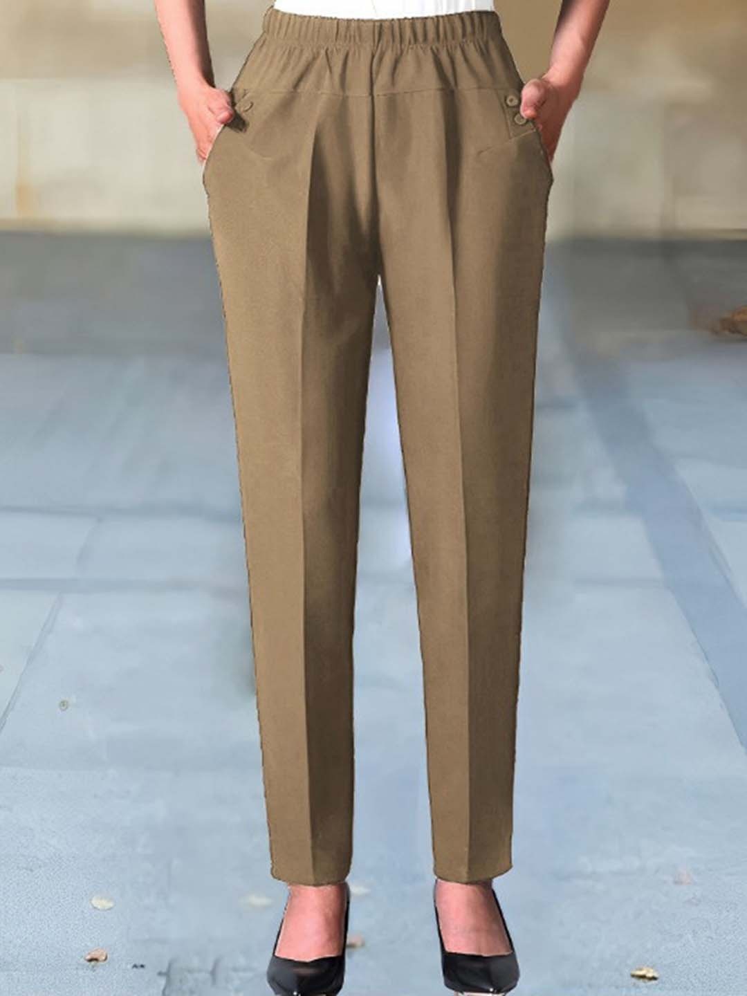 

her by invictus Women Printed Mid-Rise Joggers Trousers, Coffee brown