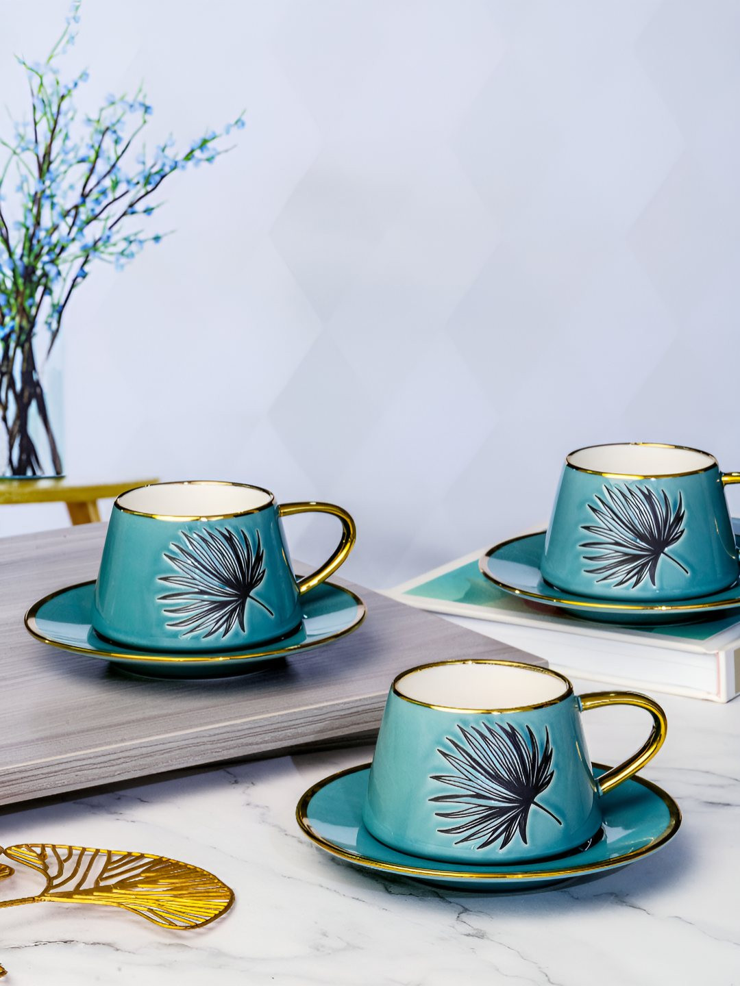 

Roxx Green and Black 12 Pieces Floral Printed Porcelain Tea Set 220 ml