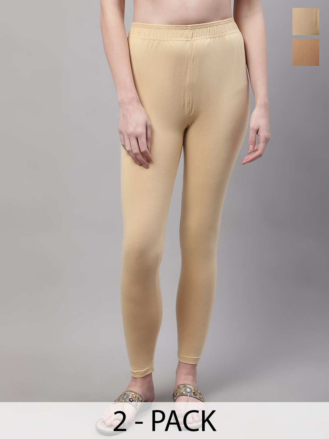 

Valles365 by S.C. Women Pack Of 2 Cotton Ankle-Length Plus Leggings, Beige