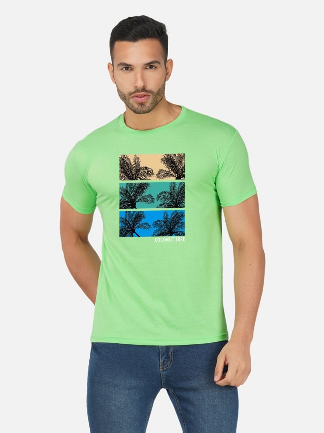 

Moda Rapido Men Bio Finish Graphic Printed Round Neck Cotton T-shirt, Green
