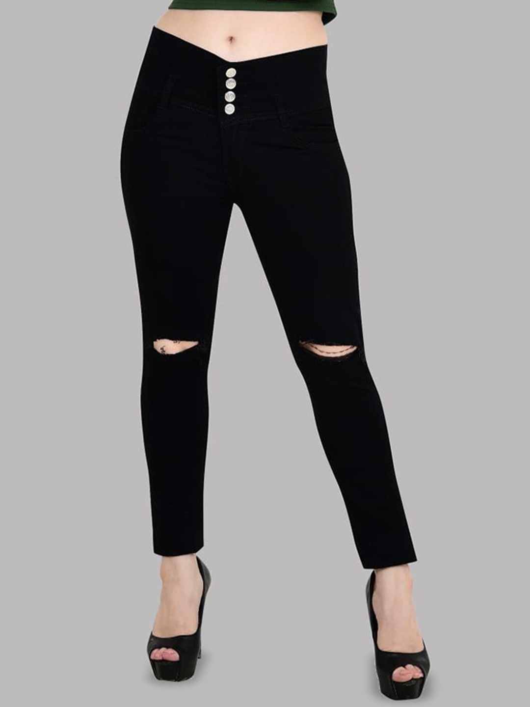 

LINARIA Women Classic High-Rise Slash Knee Jeans, Black