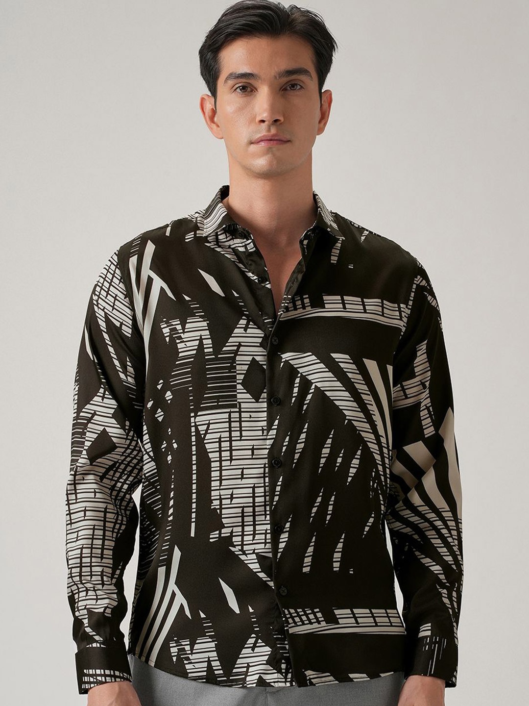 

Banana Club Men Classic Slim Fit Opaque Abstract Casual Shirt, Black