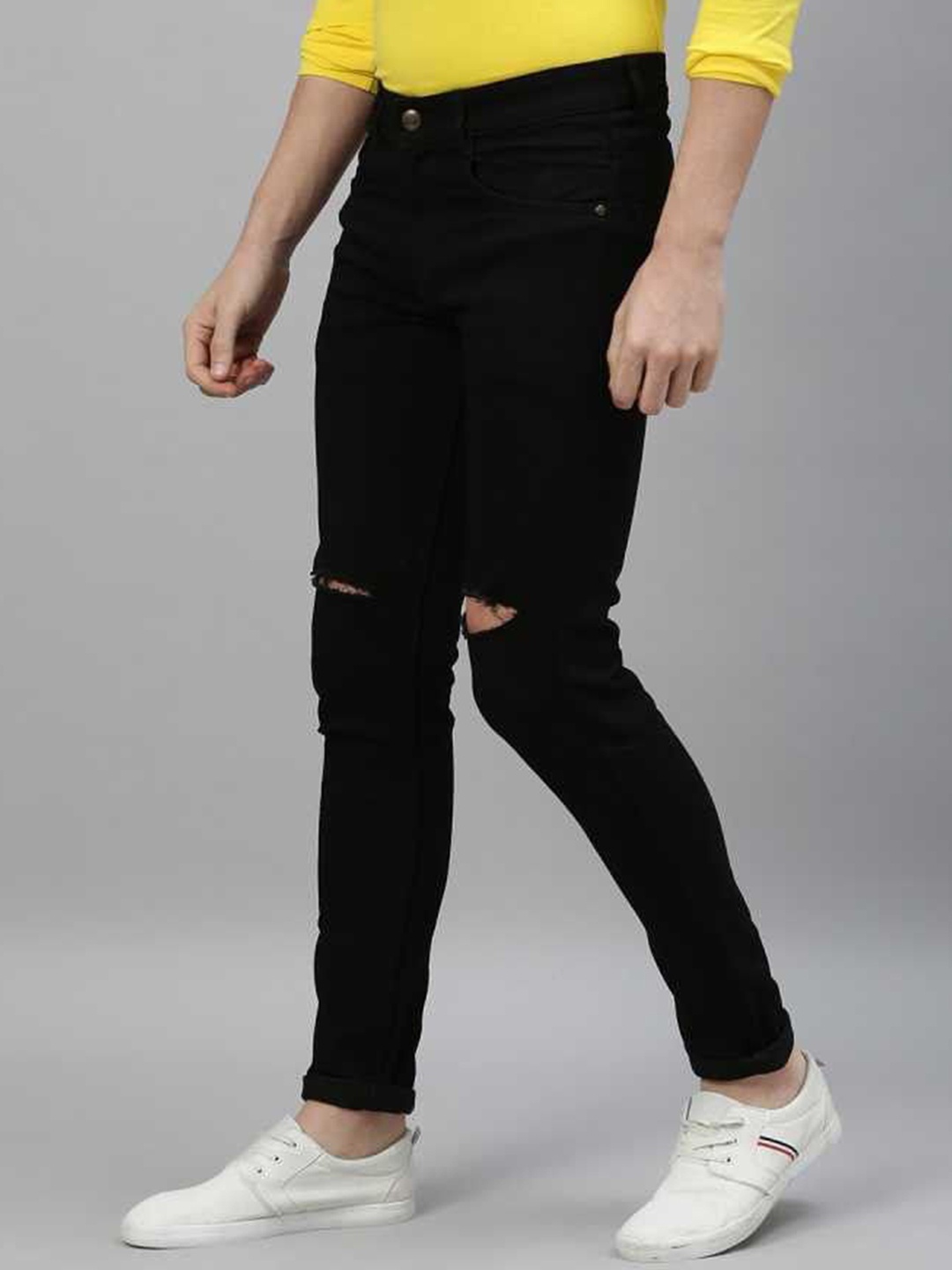 

LINARIA Men Classic Slim Fit Slash Knee Jeans, Black